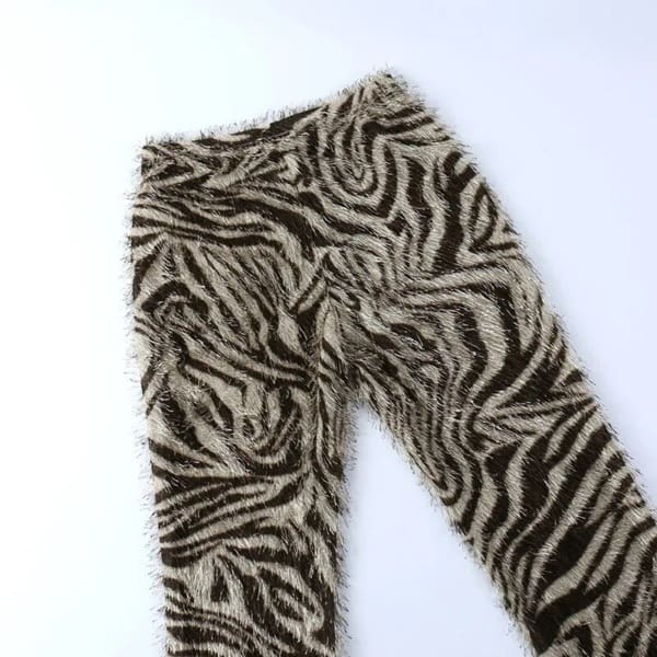 S00d6e4dce2714d46ad8f771ef4190ce5fZebra Striped Knitted Furry High Waist Pants for Women Bottoms Streetwear Fall Winter Fashion Sexy Trousers