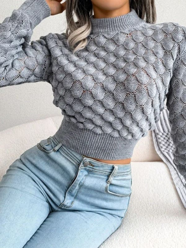 S22a3325b3d79465e915d5b90f6bf298cSElegant Cropped Women s Sweater Fashion Knitted Long Sleeve Top Casual O neck Pullovers Autumn Winter