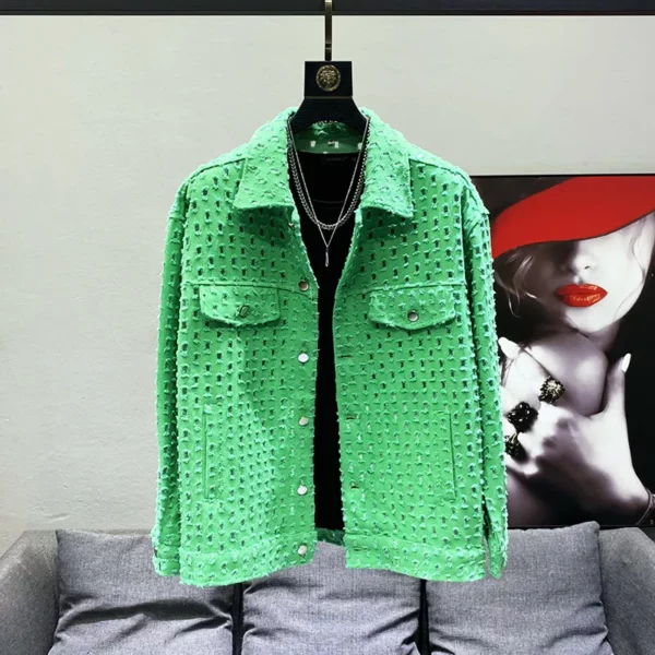 S38a3c886a2f247f4a6491072e5b044fa6PFHQ Solid Color Sequin Decorate Niche Design Men s Jacket High Quality Street 2023 Summer Loose