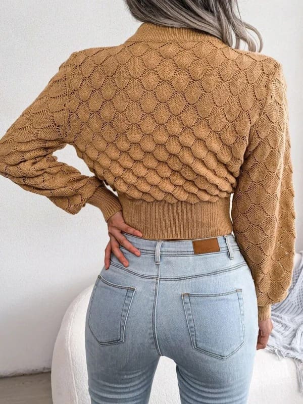 Sa3de10c37b404485b8067ab54ee7f2e3kElegant Cropped Women s Sweater Fashion Knitted Long Sleeve Top Casual O neck Pullovers Autumn Winter