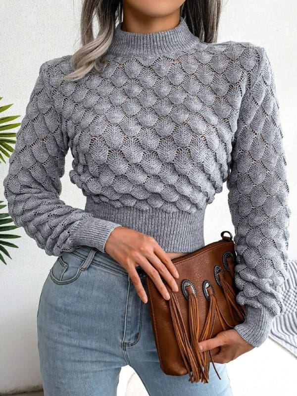 Sacfb35b3ecb8442386ebf437dc148b361Elegant Cropped Women s Sweater Fashion Knitted Long Sleeve Top Casual O neck Pullovers Autumn Winter