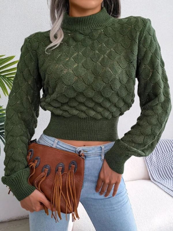 Se7ccf758b9d74be69dbd55b5af9602b4TElegant Cropped Women s Sweater Fashion Knitted Long Sleeve Top Casual O neck Pullovers Autumn Winter