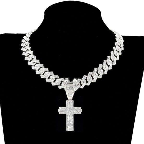 S6872d2f927e843bdaf9a48d41ba271e3zMen Women Hip Hop Cross Pendant Necklace With 16mm Crystal Cuban Chain HipHop Iced Out Bling