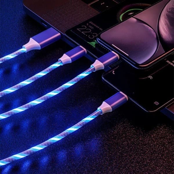 S7d86c8f59e944bde9a17c5955d035e8aZGlowing LED Light USB 3 IN 1 cable Phone Fast Charging Charger Luminous Type C Cable