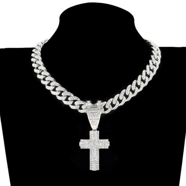 S9644fca4e24a4be69a1320be6d2998e7AMen Women Hip Hop Cross Pendant Necklace With 16mm Crystal Cuban Chain HipHop Iced Out Bling