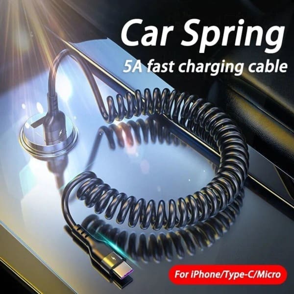 Sd23034e6af4b4fd183d430a14fc8ecaa83 In 1 66W 5A Fast Charging Data Cable Spring Car Charger For iPhone Xiaomi POCO